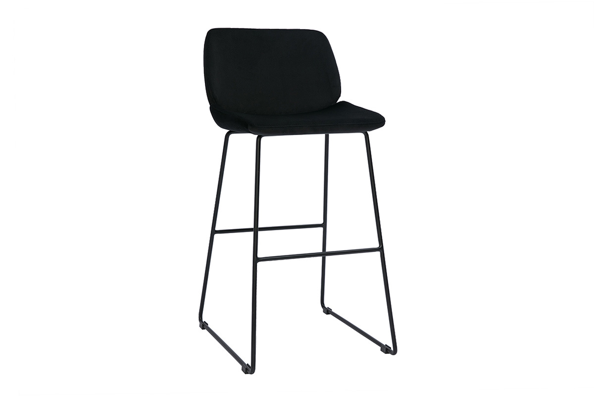 Tabourets de bar fixes en tissu velours noir pieds m�tal noir H65 (lot de 2) KAOLY