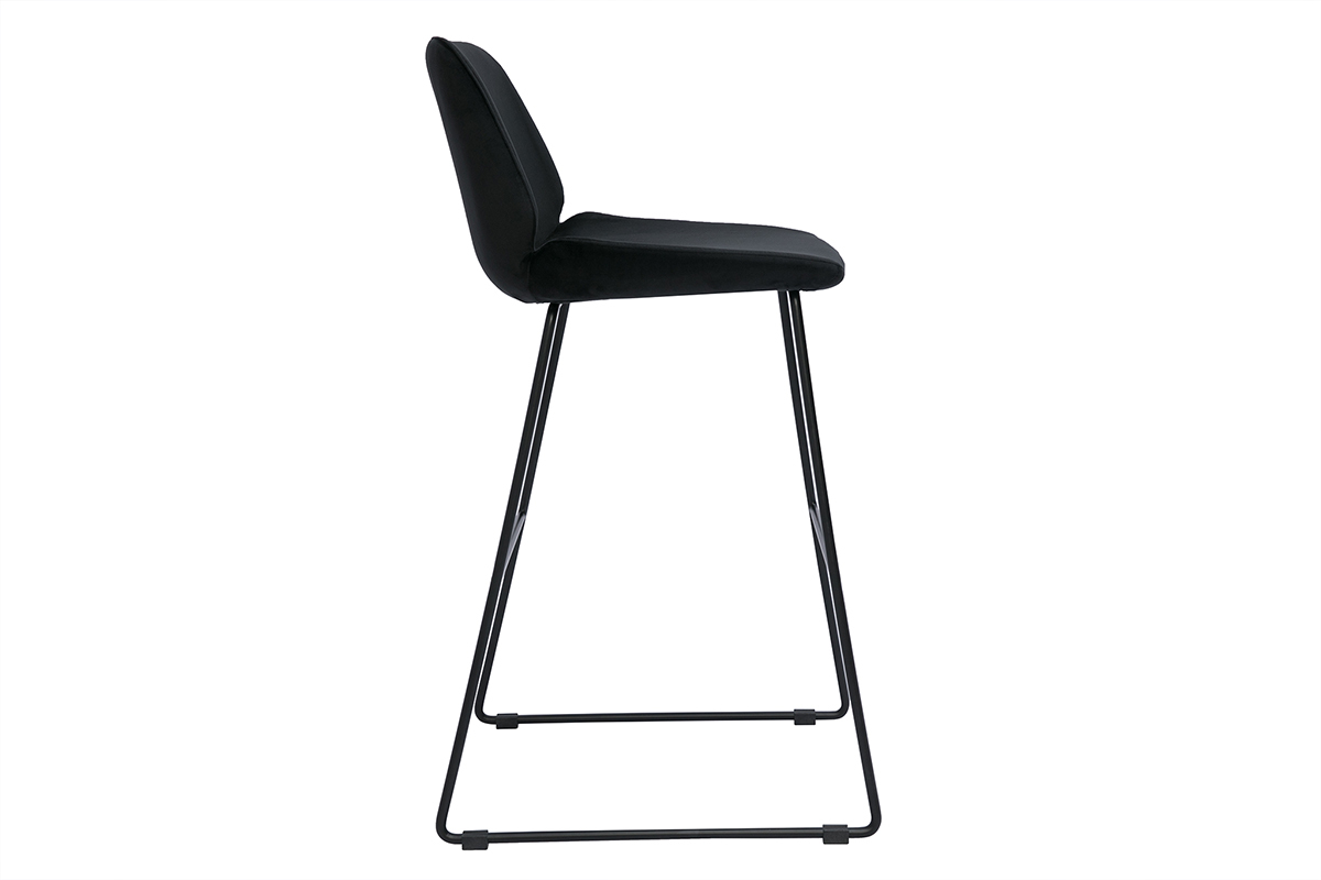Tabourets de bar fixes en tissu velours noir pieds m�tal noir H65 (lot de 2) KAOLY