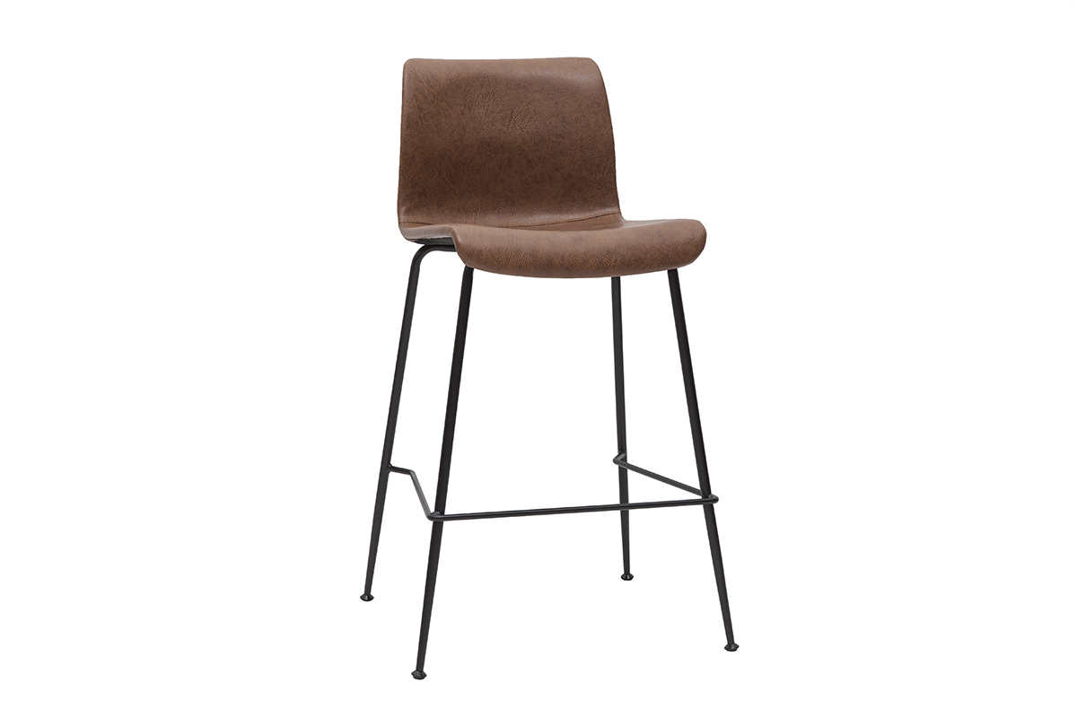 Tabourets de bar fixes marron aspect vieilli et m�tal noir H65 cm (lot de 2) HAROLD