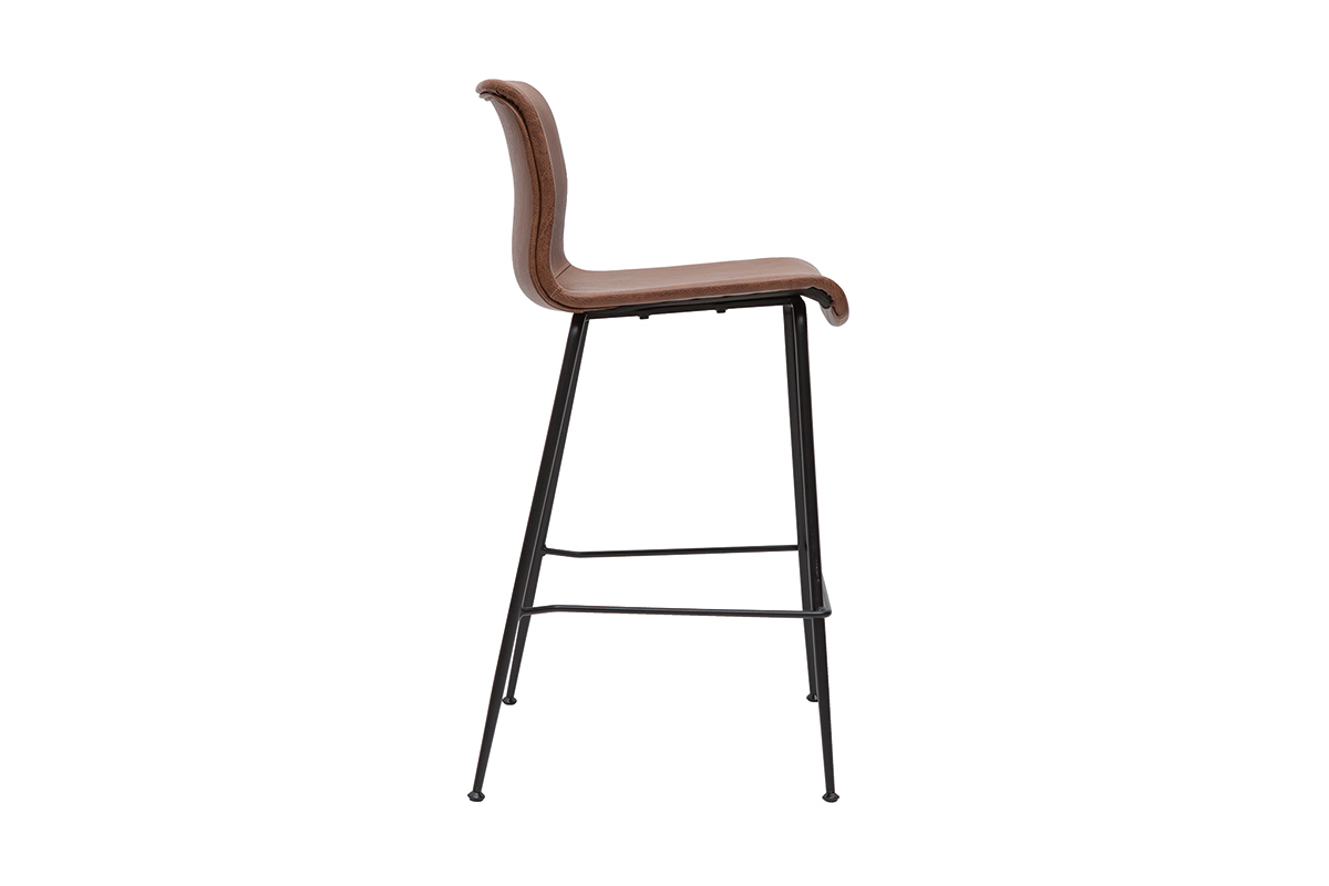 Tabourets de bar fixes marron aspect vieilli et m�tal noir H65 cm (lot de 2) HAROLD
