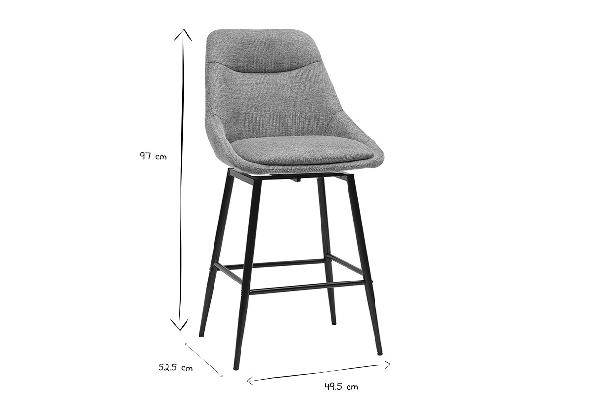 Tabouret de bar ALESS noir et blanc avec dimensions 97x52.5x49.5 cm.