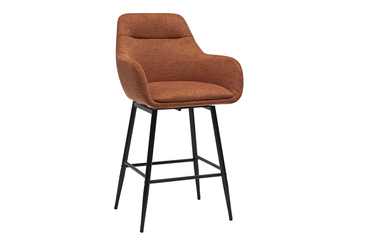 Tabouret de bar pivotant en tissu terre br�l�e et m�tal, vue de 3/4.