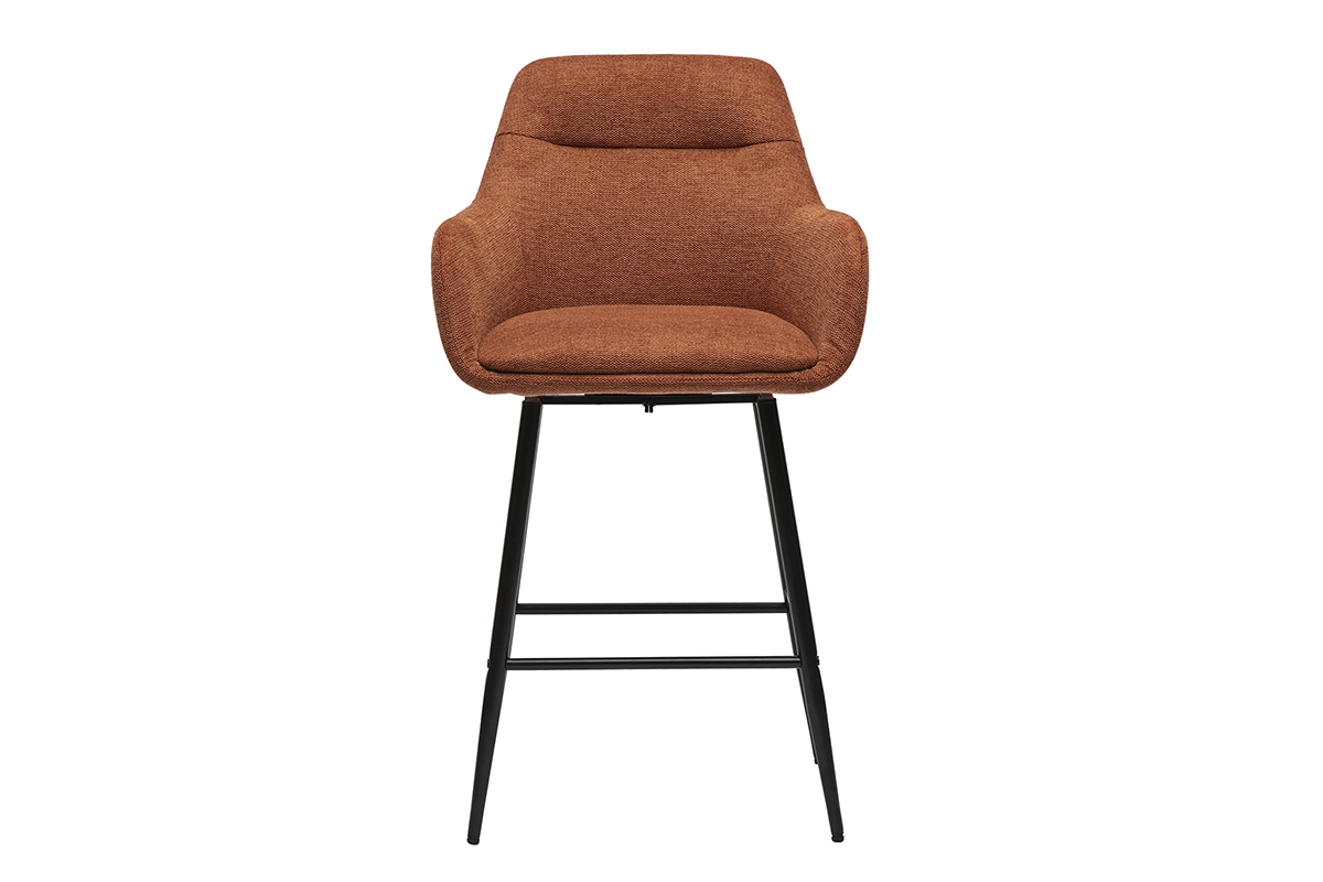 Tabouret de bar pivotant en tissu terre br�l�e et m�tal, vue de face.