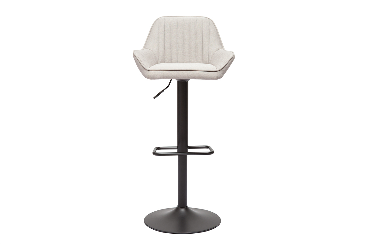 Tabourets de bar r�glables en tissu beige et m�tal noir (lot de 2) RONNIE
