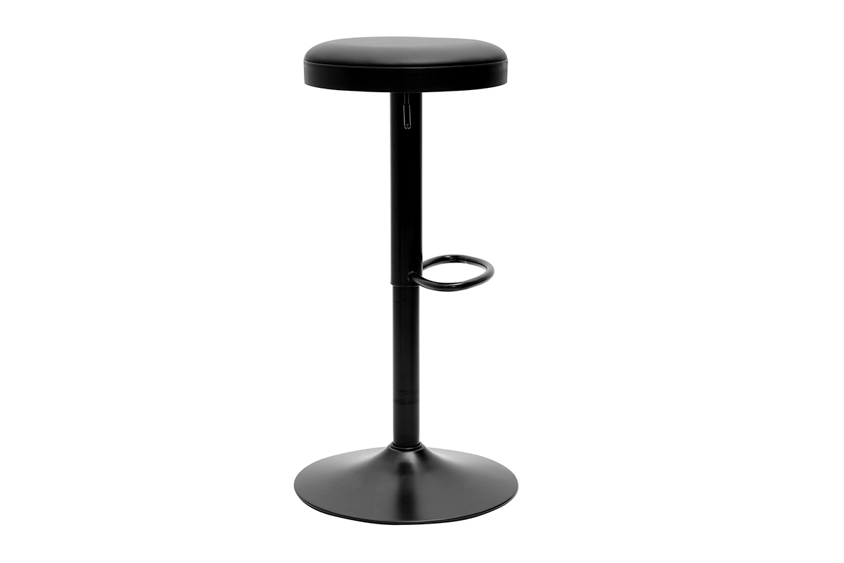 tabouret haut r�glable noir BYRON en m�tal et polyur�thane, design moderne