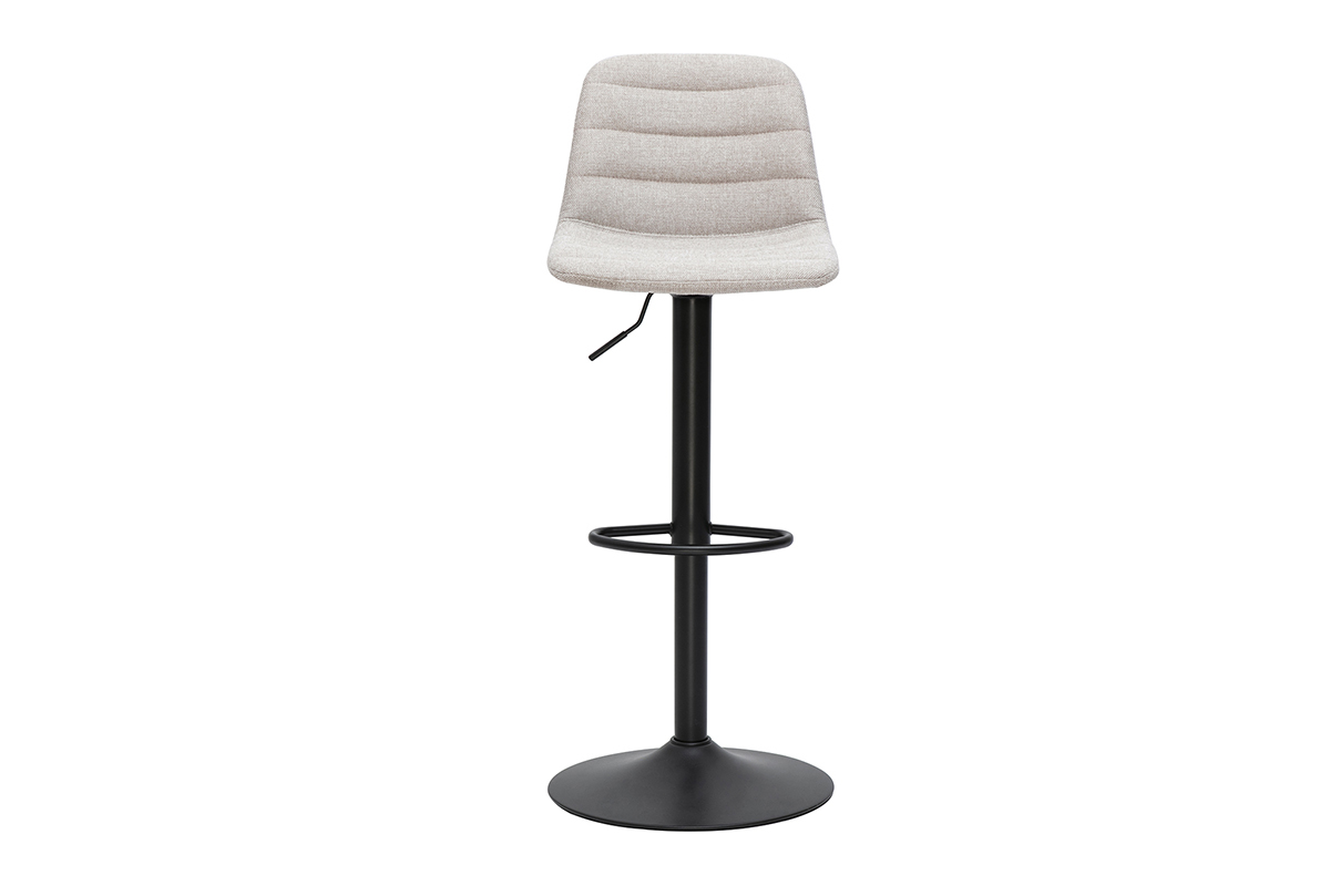 Tabouret de bar beige en tissu effet velours avec base en m�tal noir, vue de face.