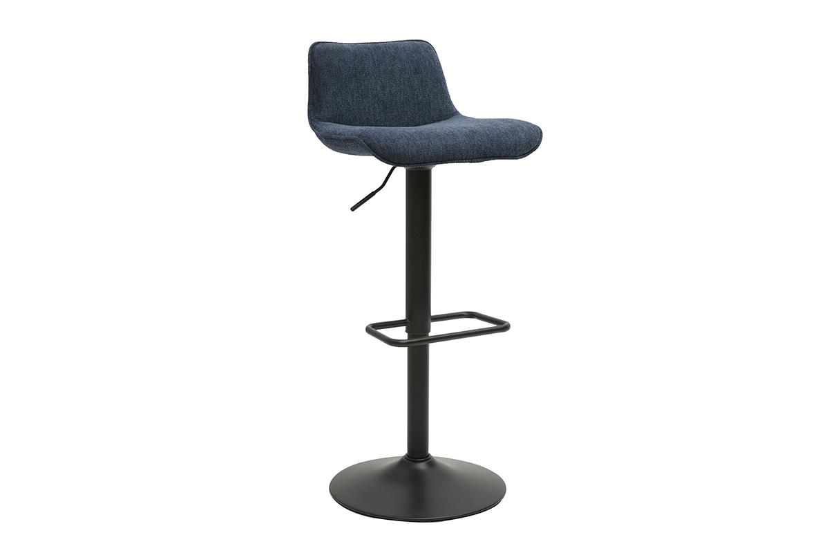 Tabourets de bar r�glables pivotants 360� en tissu effet velours textur� bleu fonc� et m�tal noir (lot de 2) BOOST
