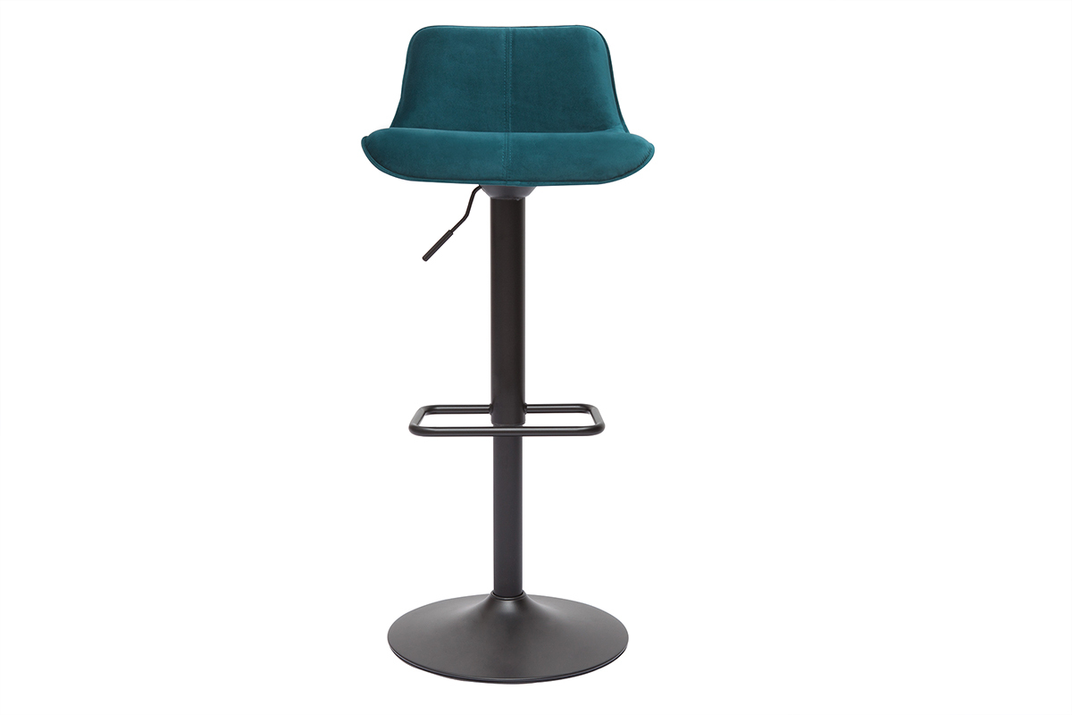 Tabourets de bar r�glables pivotants 360� en tissu velours bleu p�trole et m�tal noir (lot de 2) BOOST
