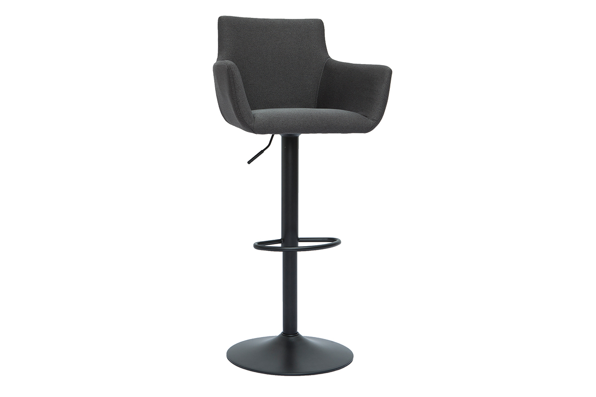 Tabourets de bar r�glables tissu gris anthracite m�tal noir (lot de 2) CARLIE