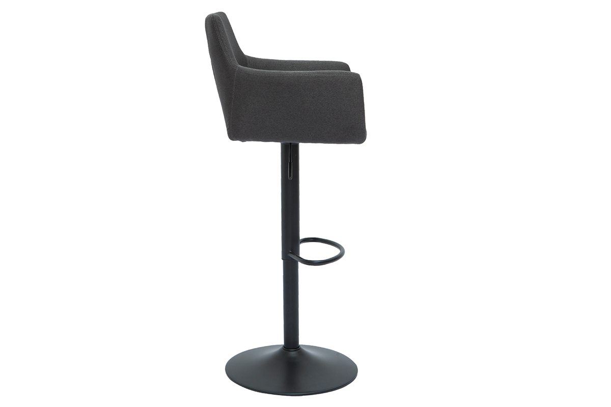 Tabourets de bar r�glables tissu gris anthracite m�tal noir (lot de 2) CARLIE