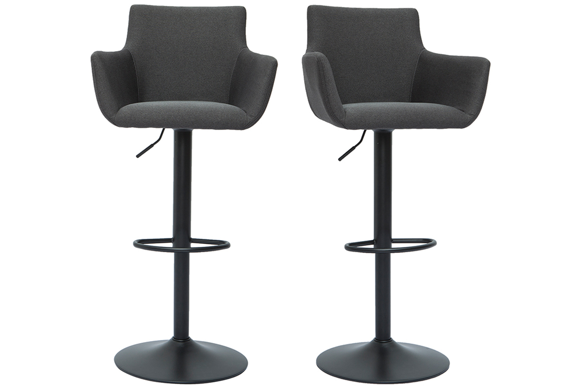 Tabourets de bar r�glables tissu gris anthracite m�tal noir (lot de 2) CARLIE