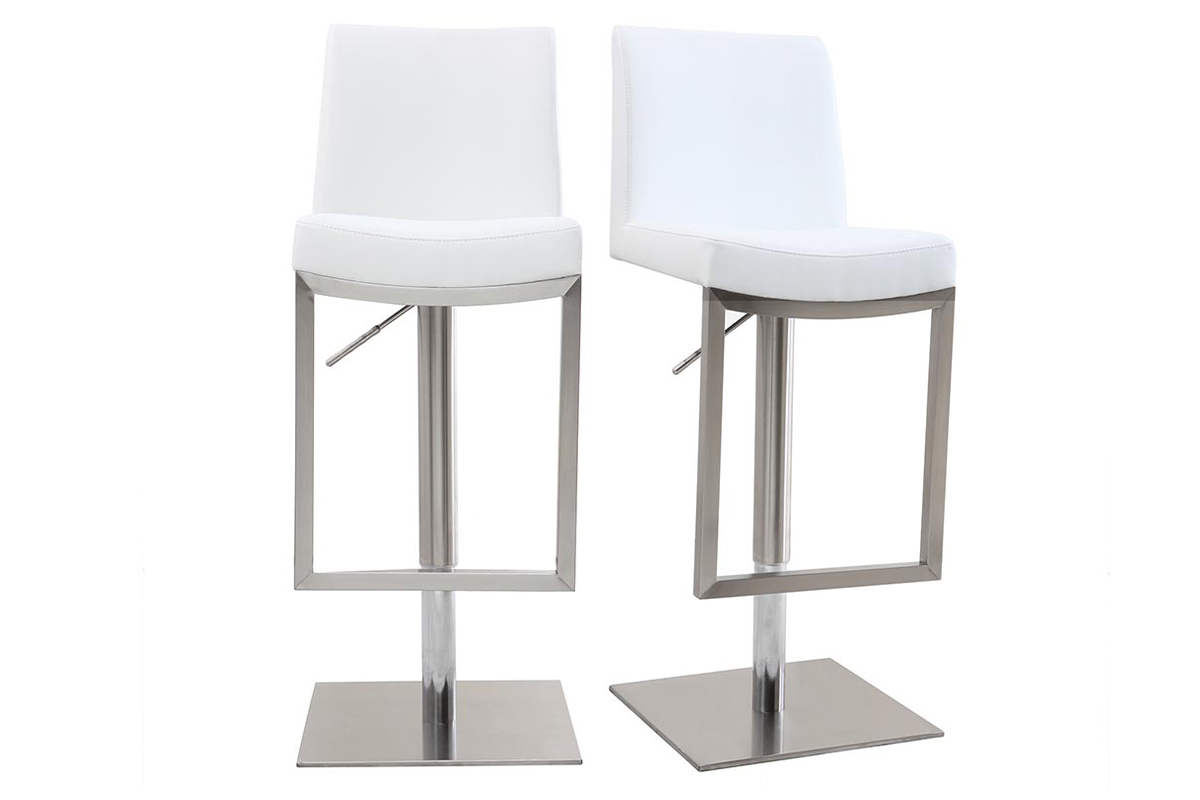 Tabourets de bar relevables blanc et acier chrom� (lot de 2) KYLE