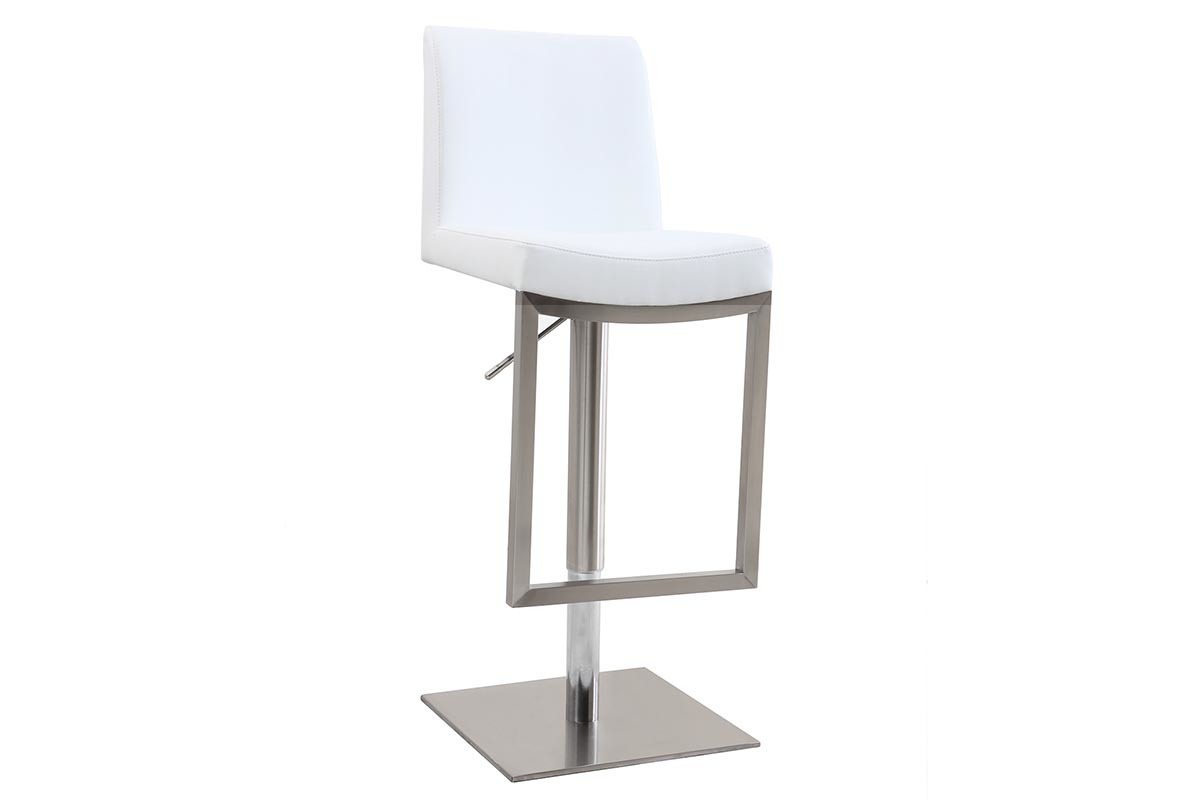 Tabourets de bar relevables blanc et acier chrom� (lot de 2) KYLE