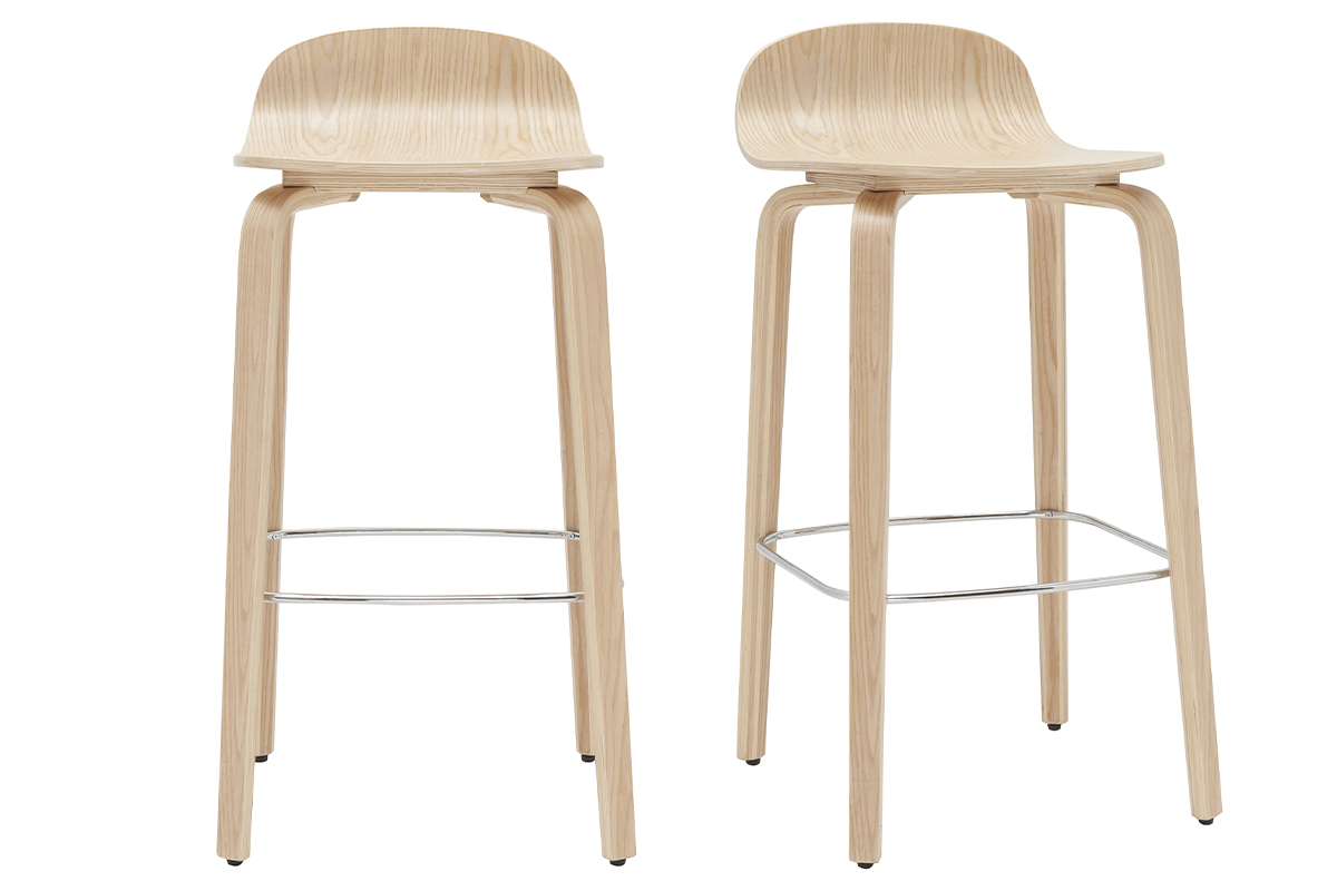 Tabourets de bar scandinaves bois ch�ne H68 cm (lot de 2) OBRA