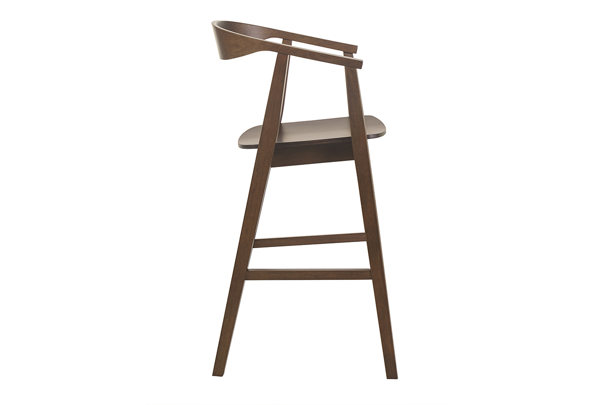 Tabouret de bar scandinave en bois fonc� vu de profil.