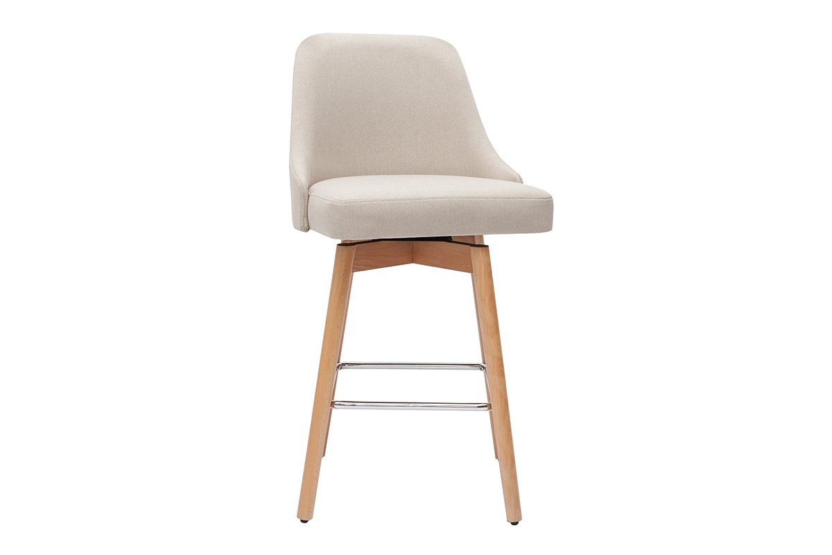 Tabourets de bar scandinaves pivotants 360� en tissu beige et bois h�tre massif H65 cm (lot de 2) HASTA