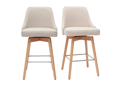Tabourets de bar scandinaves pivotants 360&deg; en tissu beige et bois h&ecirc;tre massif H65 cm (lot de 2) HASTA