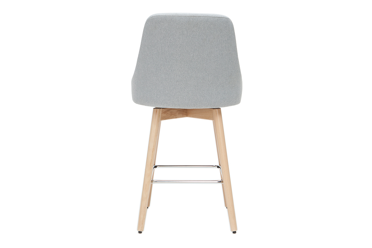 Tabourets de bar scandinaves pivotants 360� en tissu gris clair et bois h�tre massif H65 cm (lot de 2) HASTA