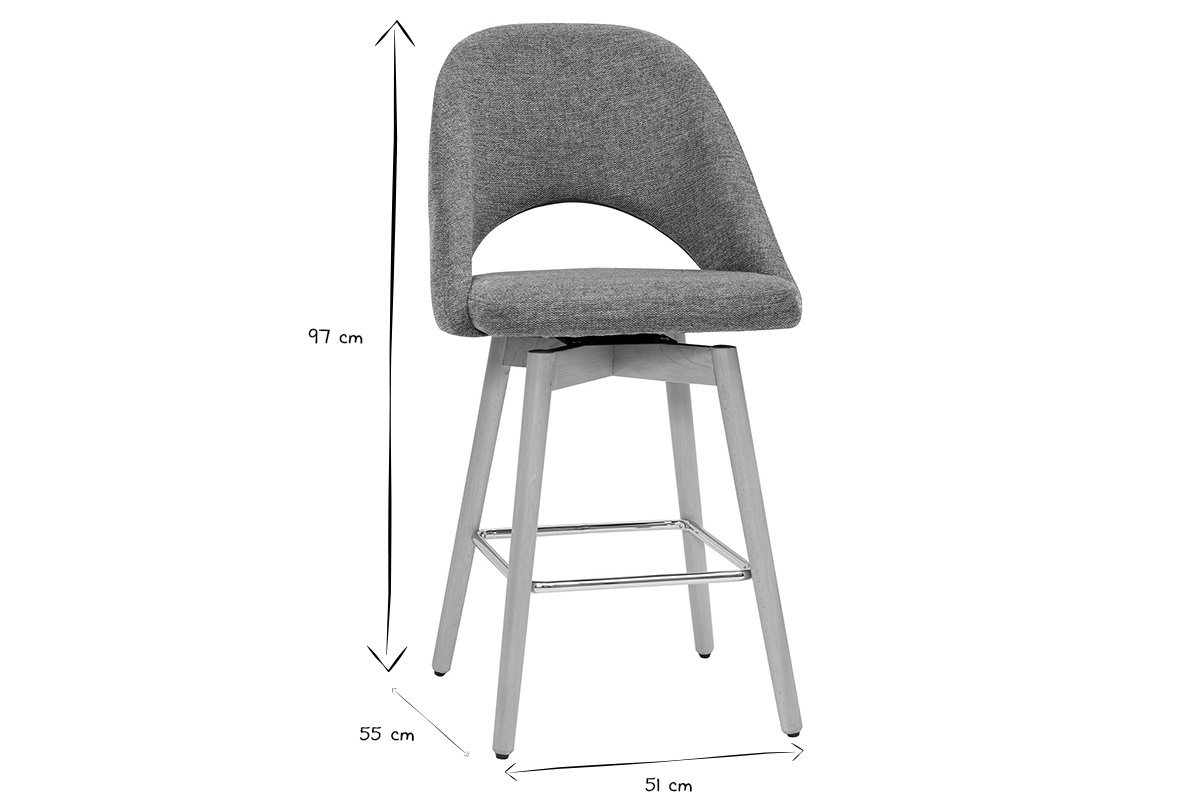 Tabourets de bar scandinaves tissu effet velours textur� gris et h�v�a massif 65 cm (lot de 2) COSETTE