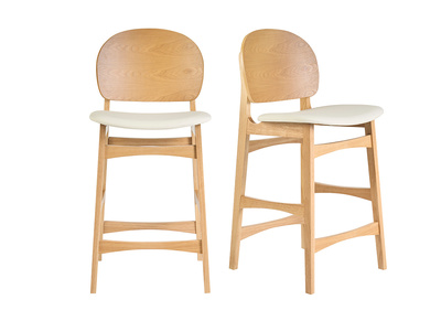 Tabourets scandinaves en bois clair fr&ecirc;ne et blanc H68 cm (lot de 2) ELTON