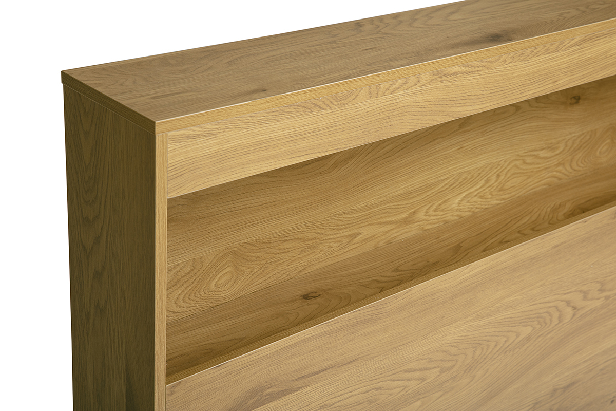 T�te de lit en bois ch�ne avec niche ouverte, vue de trois quarts zoom�e