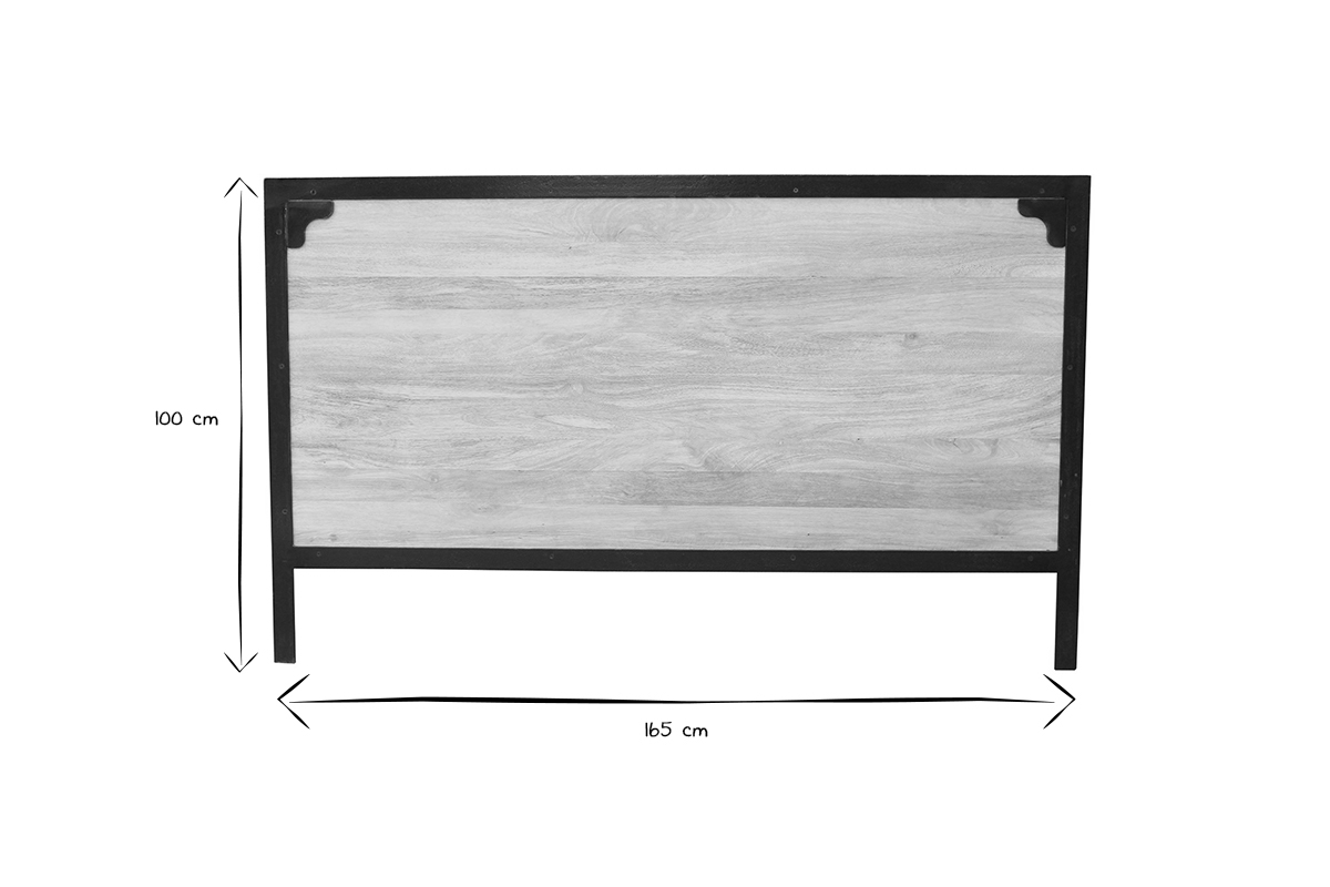 T�te de lit en bois manguier massif et m�tal noir L165 cm INDUSTRIA