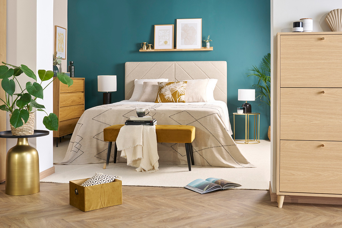 T�te de lit en tissu beige L160 cm AVAH