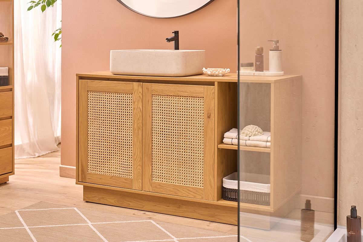 Vasque carr�e en pierre naturelle beige L40 cm FENG
