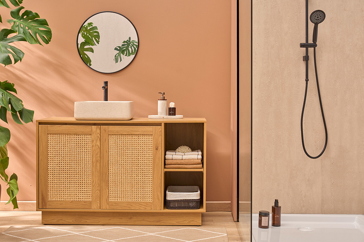 Vasque carr�e en pierre naturelle beige L40 cm FENG