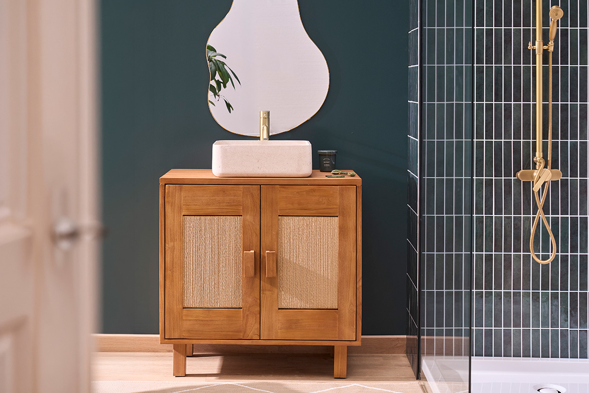 Vasque carr�e en pierre naturelle beige L40 cm FENG